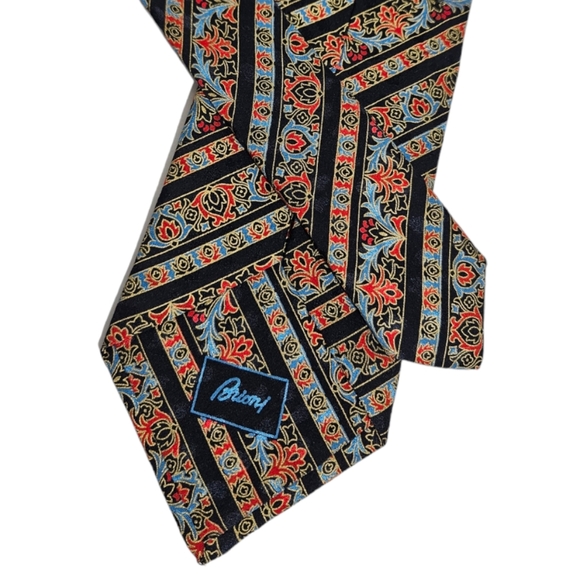 BRIONI Black/Blue Striped Geometric Silk LUXURY Tie HANDMADE ITALY - Picture 5 of 5